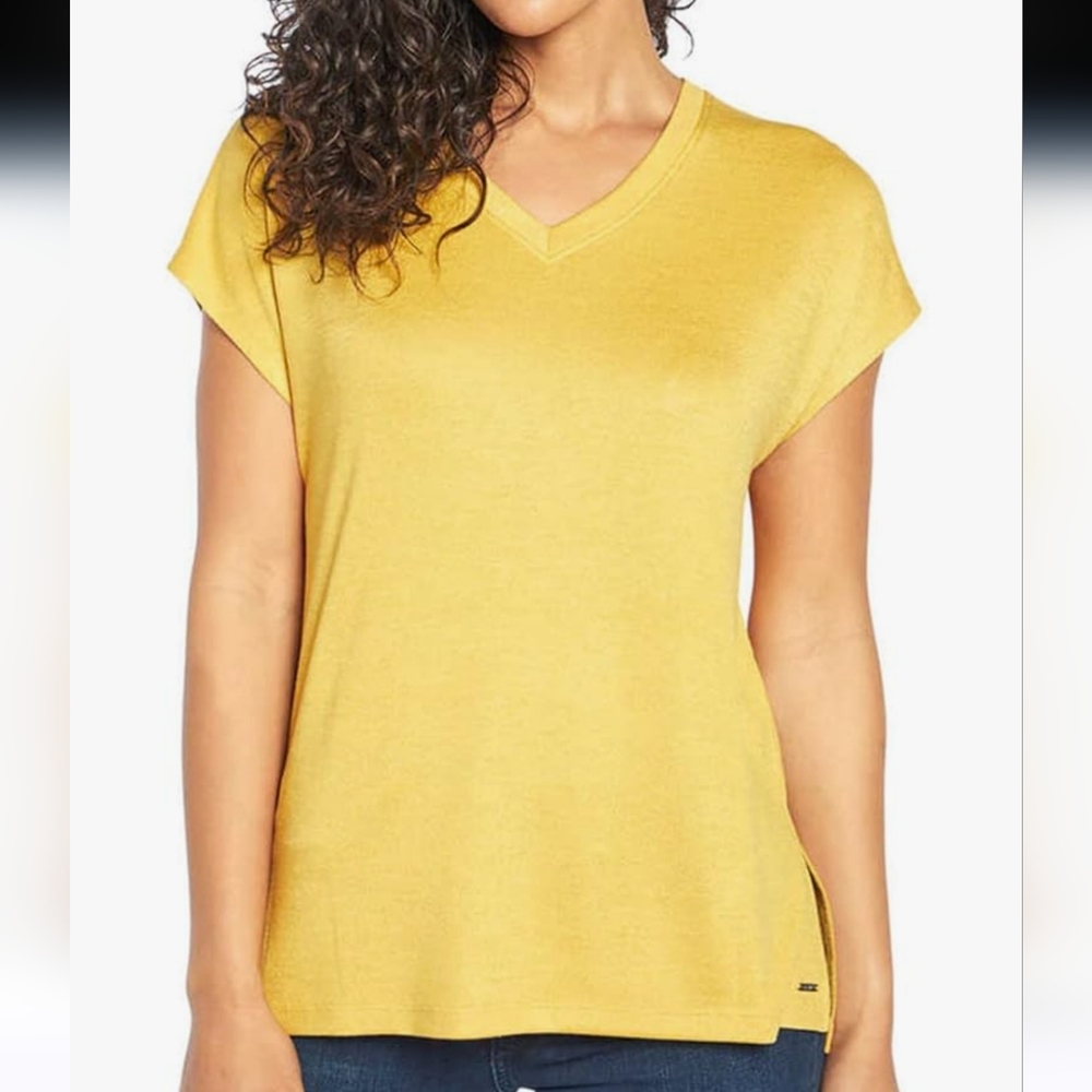 ORVIS Women Short Sleeve V-Neck Tunic Knit Top Size L